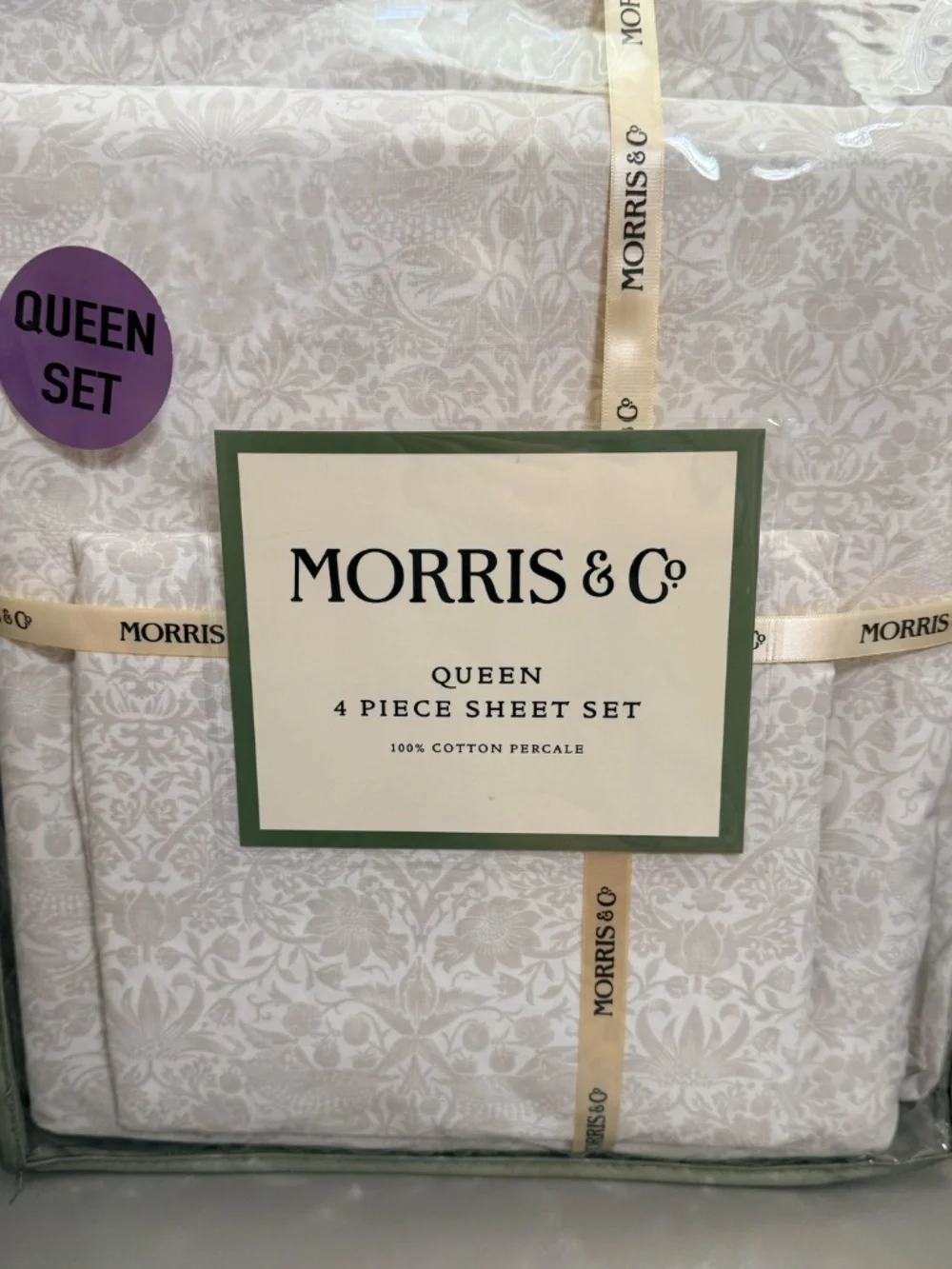 Morris & Co 4pc Cotton Percale Floral Botanical Queen Fitted Pillow Sheet Set